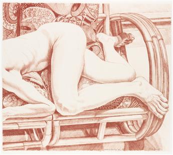 PHILIP PEARLSTEIN Nude on a Bamboo Sofa.